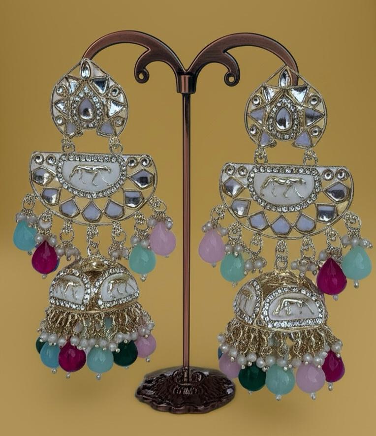 Traditional and elaborate chandelier-style earrings.