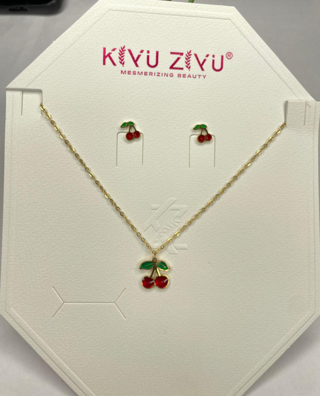 Playful Cherry Pendant with Matching Earrings