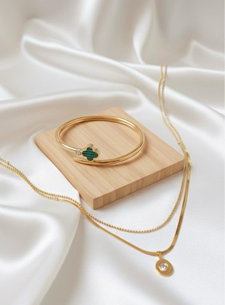 Luxury Green Clover Jewelry Combo for Women.