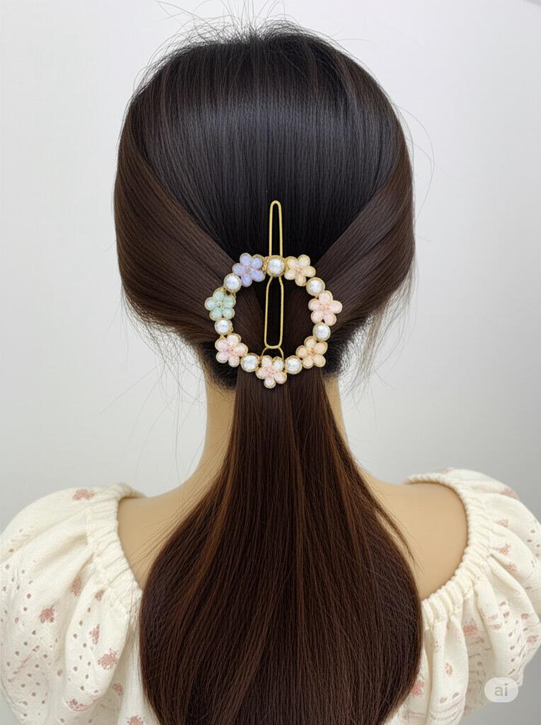 Round Floral hair clip.
