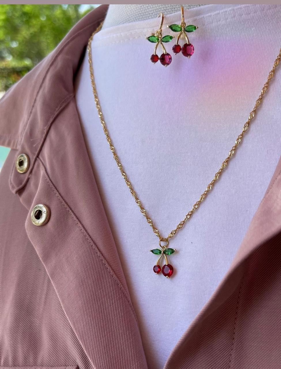 Playful Cherry Pendant with Matching Earrings