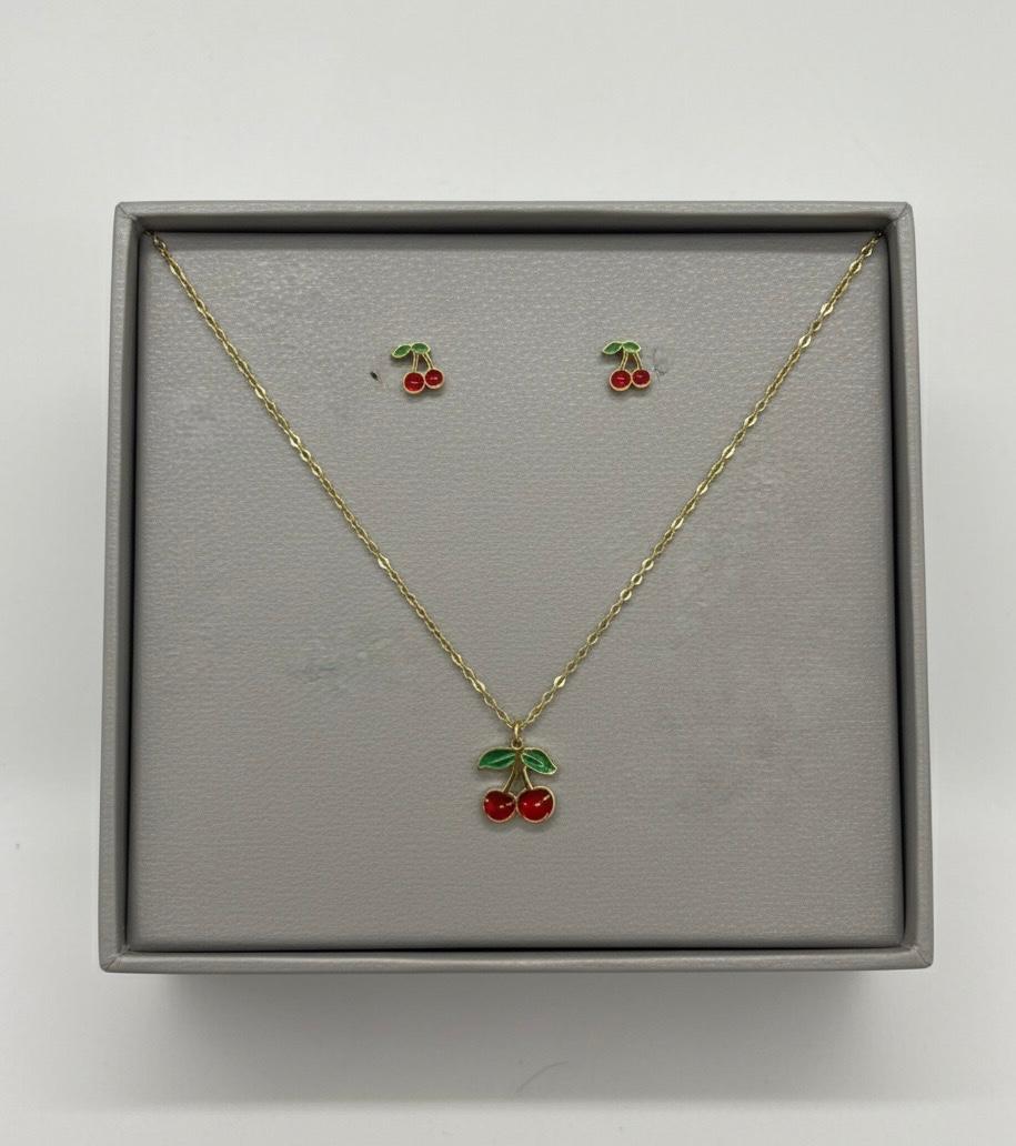 Playful Cherry Pendant with Matching Earrings